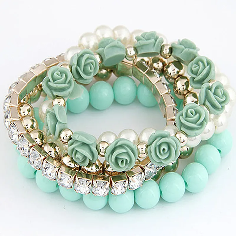 Floral Beaded Stretch Bracelet Set
