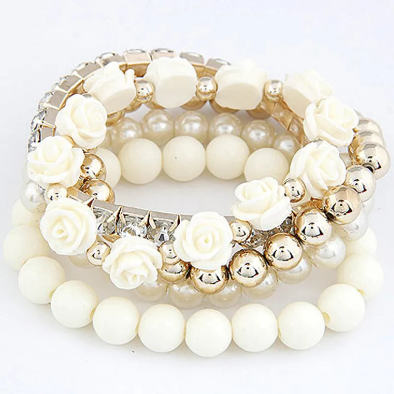 Floral Beaded Stretch Bracelet Set