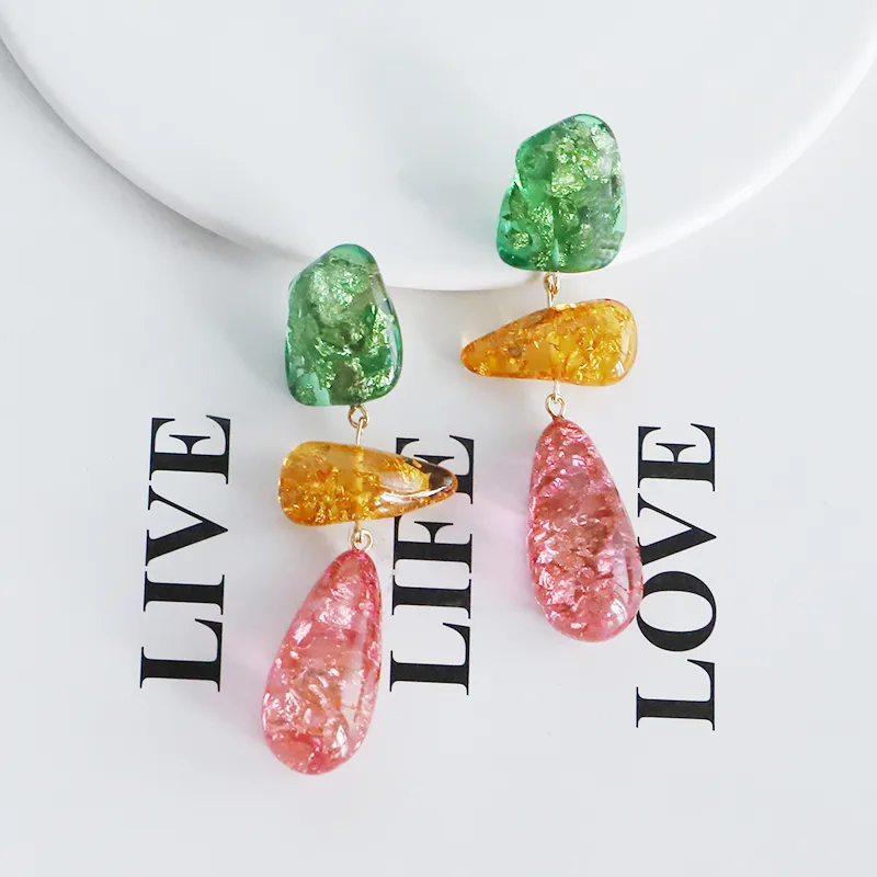 Vibrant Resin Triple-Drop Earrings