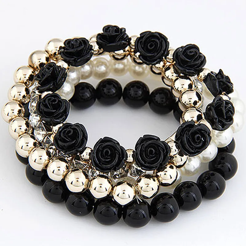 Floral Beaded Stretch Bracelet Set