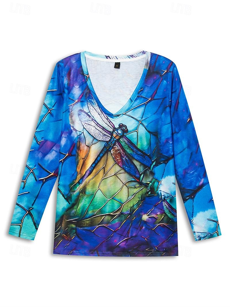 Floral Print Fashion V Neck Tee